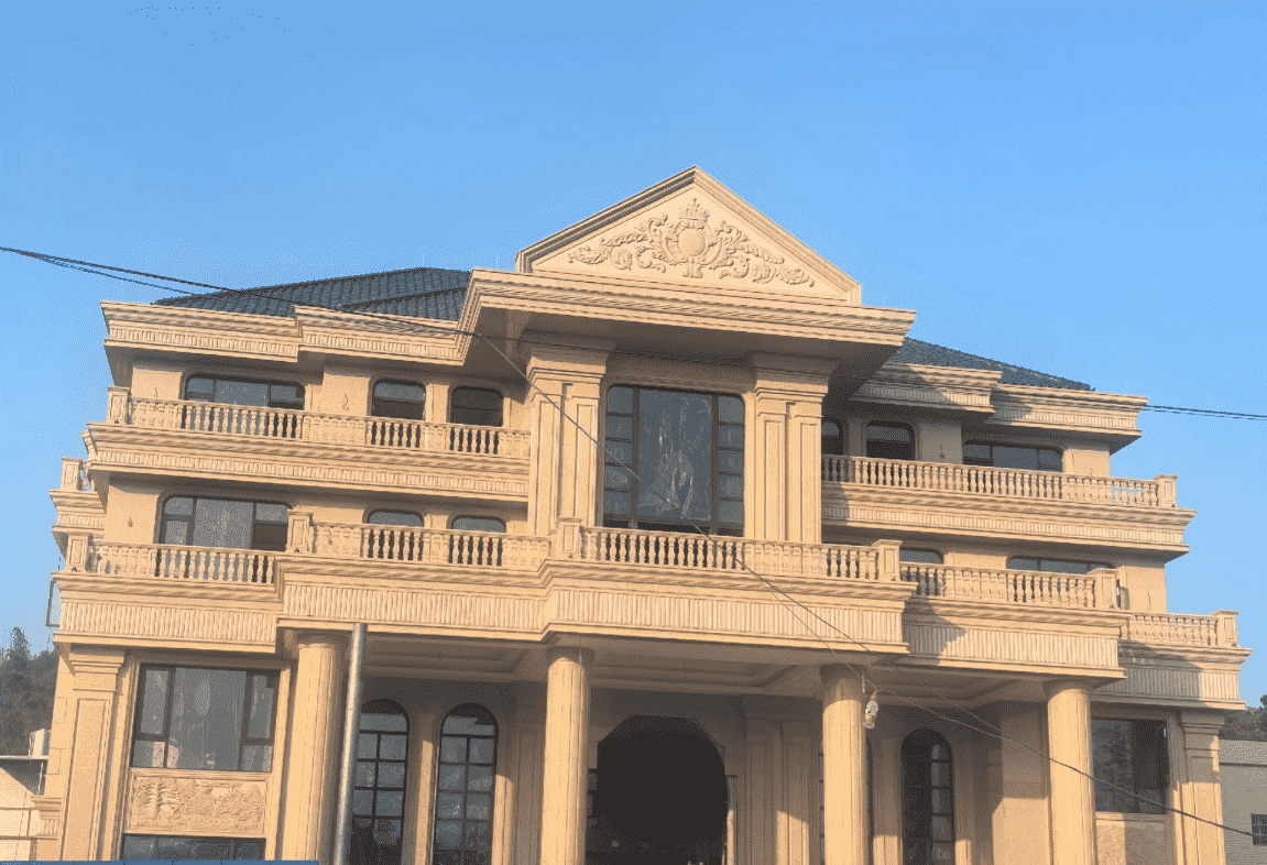 武威黄金麻别墅外墙干挂石材效果示例