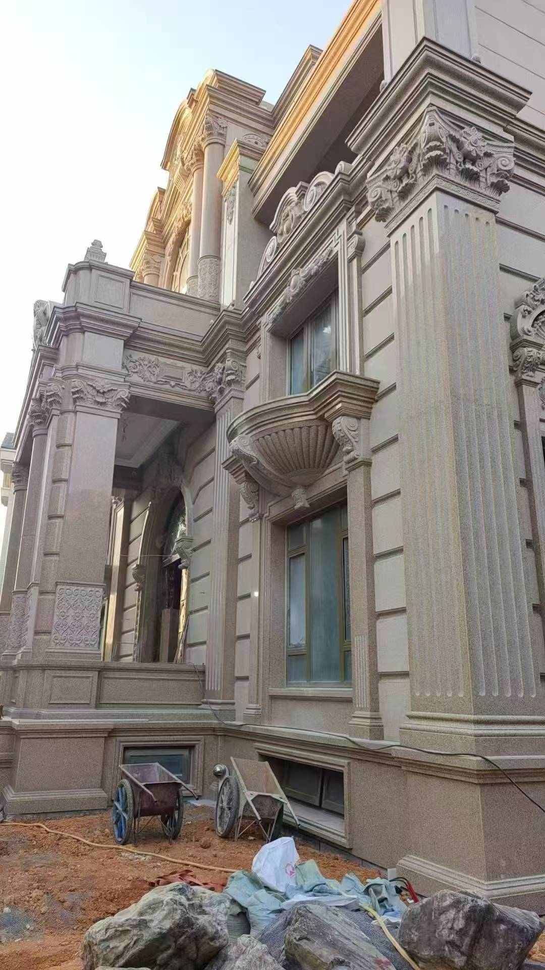 武威 黄金麻花岗岩光面别墅外墙干挂施工完成