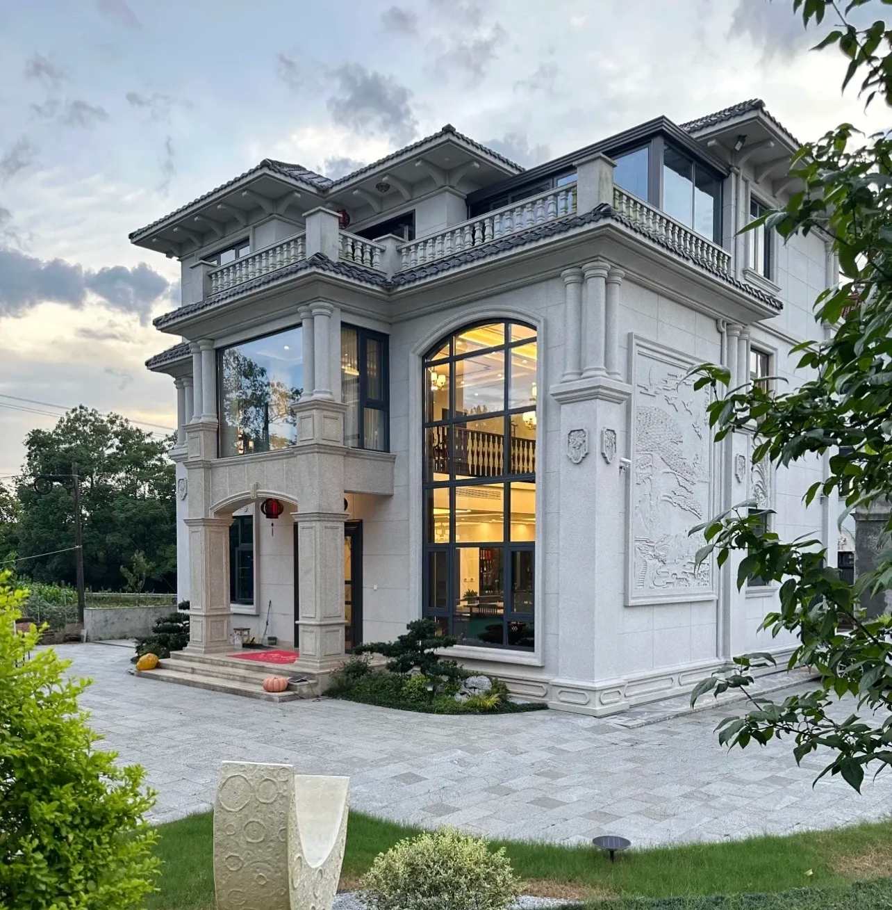 武威 白麻花岗岩私人别墅干挂石材豪华定制