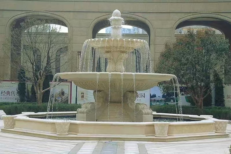 武威 黄金麻花岗岩异型加工——户外庭院石雕流水喷泉