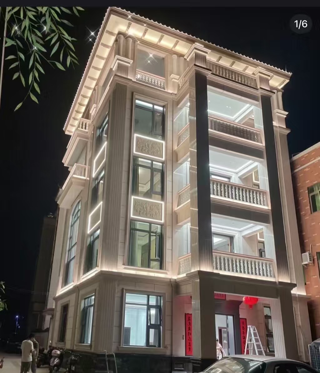 武威 芝麻白花岗岩别墅外墙夜间效果