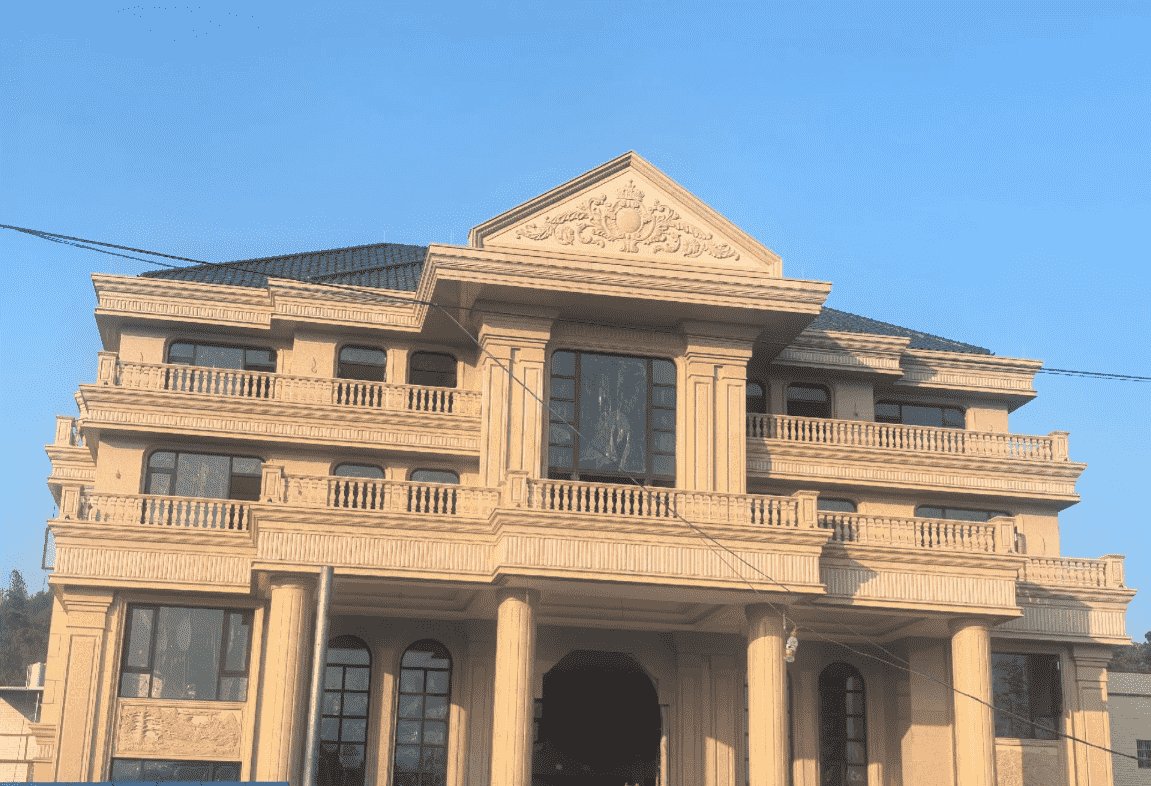 武威黄金麻别墅外墙干挂石材效果示例